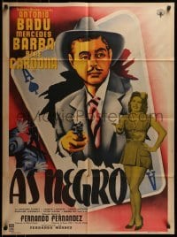 4k070 AS NEGRO Mexican poster 1954 cool art of Antonio Badu bursting out from ace of spades!