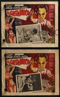 4k044 EL SATANICO 8 Mexican LCs 1968 art of sexy babe & crazed guy with knife looming over city!