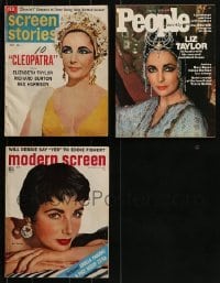 4m245 LOT OF 3 MOVIE MAGAZINES WITH ELIZABETH TAYLOR COVERS 1950s-1970s Cleopatra & more!
