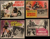 4m077 LOT OF 4 BIKER MOTORCYCLE MEXICAN LOBBY CARDS 1960s-1970s great scenes & border art!