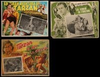 4m079 LOT OF 3 MEXICAN LOBBY CARDS FROM TARZAN MOVIES 1950s great jungle movie scenes!