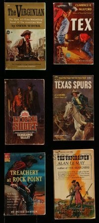 4m271 LOT OF 6 WESTERN PAPERBACK BOOKS 1950s-1980s The Virginian, Texas Spurs, Luke Short, Tex!