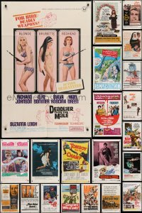 4m152 LOT OF 66 FOLDED ONE-SHEETS 1950s-1970s great images from a variety of different movies!
