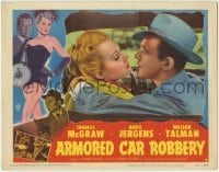 4p049 ARMORED CAR ROBBERY LC #2 1950 romantic close up of Charles McGraw & sexy Adele Jergens!