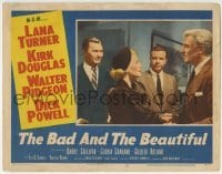4p058 BAD & THE BEAUTIFUL LC #2 1953 Walter Pidgeon greets sexy Lana Turner, Barry Sullivan, Powell!