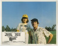 4p062 BAD NEWS BEARS LC #8 1976 best portrait of Walter Matthau & Tatum O'Neal in baseball uniform!