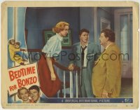4p068 BEDTIME FOR BONZO LC #2 1951 worried Ronald Reagan between Diana Lynn & Walter Slezak!