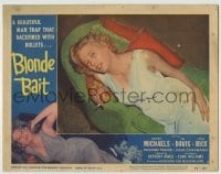 4p096 BLONDE BAIT LC #1 1956 best close up of sexy smoking bad girl man trap Beverly Michaels!