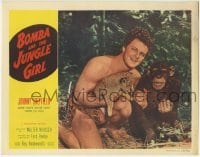 4p105 BOMBA & THE JUNGLE GIRL LC 1953 close up of Johnny Sheffield holding lion cub & Kimbbo!