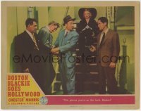 4p113 BOSTON BLACKIE GOES HOLLYWOOD LC 1942 Chester Morris pointing gun as Lloyd Bridges is cuffed!