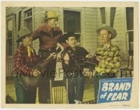 4p114 BRAND OF FEAR LC #3 1949 great close up of Jimmy Wakely singing with three other cowboys!