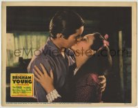 4p119 BRIGHAM YOUNG LC 1940 close up of Tyrone Power kissing 16 year-old Linda Darnell!