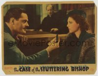 4p147 CASE OF THE STUTTERING BISHOP LC 1937 Donald Woods as Perry Mason shows Anne Nagel weapon!