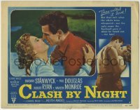 4p171 CLASH BY NIGHT LC #5 1952 Fritz Lang, romantic close up of Barbara Stanwyck & Robert Ryan!
