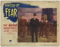 4p579 MINISTRY OF FEAR LC #8 1944 Fritz Lang, Ray Milland & others watch man inspecting rubble!