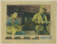 4p731 RIO BRAVO LC #5 1959 John Wayne drinks coffee as Ricky Nelson as Colorado plays guitar!