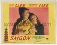 4p756 SAIGON LC #4 1948 best close up of sexy Veronica Lake holding Alan Ladd with gun!