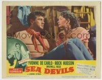 4p764 SEA DEVILS LC #6 193 c/u of barechested Rock Hudson tied up by sexy Yvonne De Carlo!