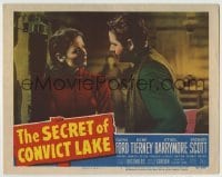 4p769 SECRET OF CONVICT LAKE LC #7 1951 close up of pretty Gene Tierney & bearded Glenn Ford!
