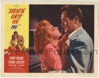 4p775 SHACK OUT ON 101 LC 1956 romantic close up of sexy young Terry Moore with Frank Lovejoy!