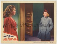 4p776 SHADOW ON THE WALL LC #2 1949 sexy Kristine Miller stares at Ann Sothern in trench coat!