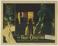 4p780 SHE-CREATURE LC #5 1956 c/u of the monster from Hell staring at Chester Morris through window!