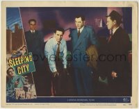4p792 SLEEPING CITY LC #8 1950 Richard Conte standing with three other men, film noir!