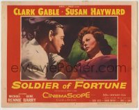 4p797 SOLDIER OF FORTUNE LC #3 1955 romantic close up of Clark Gable & sexy Susan Hayward!