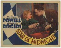 4p819 STAR OF MIDNIGHT LC 1935 close up of William Powell with gun & Ginger Rogers behind couch!