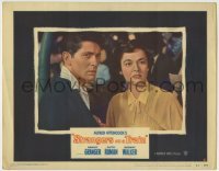 4p827 STRANGERS ON A TRAIN LC #2 1951 Hitchcock, close up of intense Farley Granger & Ruth Roman!