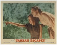 4p840 TARZAN ESCAPES LC #8 R1954 Johnny Weissmuller looks where Maureen O'Sullivan is pointing!