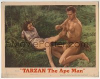 4p841 TARZAN THE APE MAN LC #4 R1954 Johnny Weismuller examines Maureen O'Sullivan's foot!