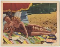 4p849 TENSION LC #5 1949 sexy bad girl Audrey Totter in swimsuit on the beach with Lloyd Gough!