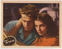 4p850 TERESA LC #5 1951 romantic c/u of Pier Angeli & John Ericson, directed by Fred Zinnemann!