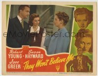 4p860 THEY WON'T BELIEVE ME LC #2 1947 Susan Hayward between Robert Young & Jane Greer, Pichel