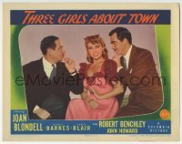 4p868 THREE GIRLS ABOUT TOWN LC 1941 sexy Joan Blondell between Robert Benchley & John Howard!