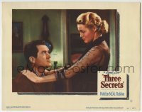 4p871 THREE SECRETS LC #5 1950 close up of Patricia Neal with hands on Frank Lovejoy's shoulders!