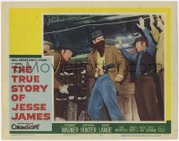 4p889 TRUE STORY OF JESSE JAMES LC #7 1957 Robert Wagner & masked Jeffrey Hunter robbing bank!