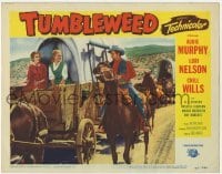 4p890 TUMBLEWEED LC #8 1953 great image of Audie Murphy on horseback talking w/girls in wagon!