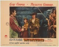 4p899 UNCONQUERED LC #2 1947 c/u of sexy Paulette Goddard behind Gary Cooper holding two guns!