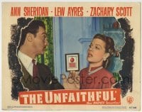 4p904 UNFAITHFUL LC #4 1947 close up of Zachary Scott slapping shameless sexy Ann Sheridan!