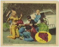 4p917 VILLAGE OF THE GIANTS LC #4 1965 great image of seven teens caught in a rainstorm!