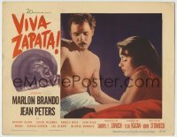 4p918 VIVA ZAPATA LC #8 1952 close up of sexy Jean Peters with barechested Marlon Brando!