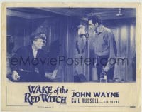 4p922 WAKE OF THE RED WITCH LC R1954 close up of John Wayne drinking during a tense moment!