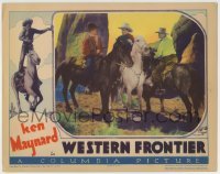 4p934 WESTERN FRONTIER LC 1935 two bad guys hold guns on Ken Maynard & Tarzan from each side!