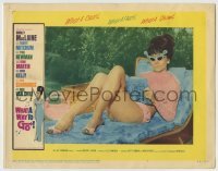 4p938 WHAT A WAY TO GO LC #5 1964 c/u of sexy Shirley MacLaine sunbathing in cool sunglasses!