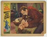 4p940 WHEN A MAN RIDES ALONE LC 1933 great close up of cowboy hero Tom Tyler choking bad guy!
