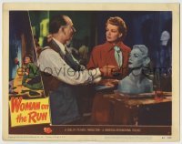 4p975 WOMAN ON THE RUN LC #5 1950 worried Ann Sheridan stares at  John Qualen by sculpture!