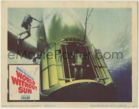 4p986 WORLD WITHOUT SUN LC 1964 Jacques Cousteau, cool image of scuba divers in underwater cage!