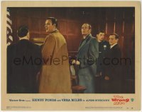 4p987 WRONG MAN LC #4 1957 Alfred Hitchcock, innocent Henry Fonda arraigned in courtroom!